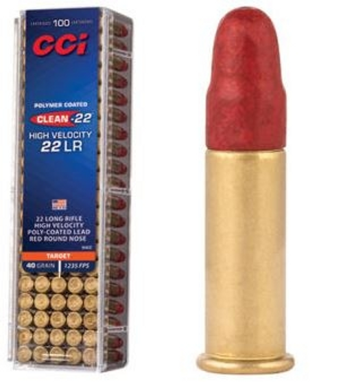 CCI 22LR High Velocity  40 Grain Polymer Red Coated LRN, Box of 100