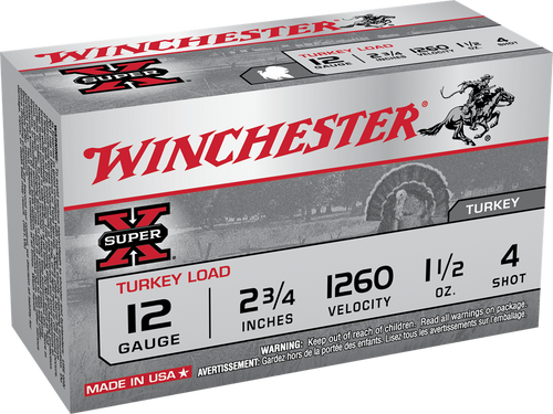 Winchester Super X 12 Ga, 2 3/4", 1 1/2 Oz, #4 Turkey Load, 10 Rds
