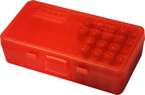 MTM 50 Round Flip Top Ammo Box, 38/357, Clear Red