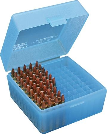 MTM 100 Round Flip Top Small Rifle Ammo Box, Clear Blue