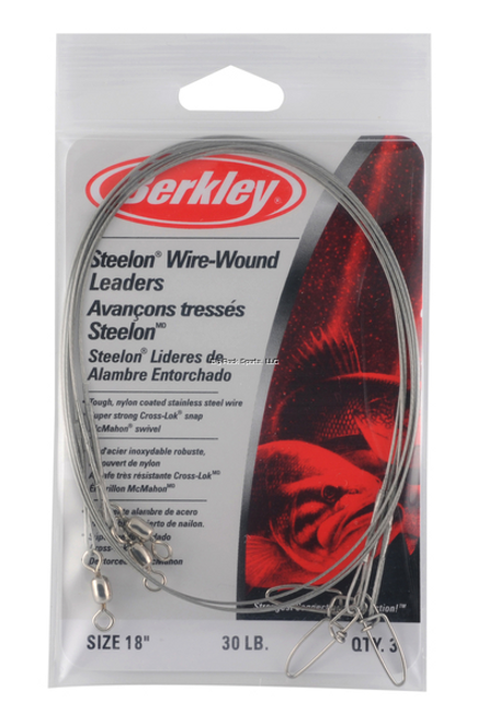 Berkley Wire Wound Steelon Leader W CrossLok Snaps, 18", 3 Pk