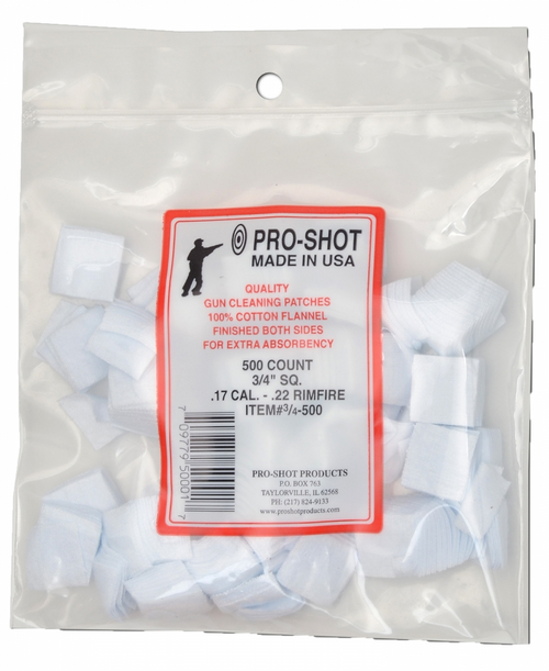 Pro-Shot 3/4" Square Patches, .17 Cal - .22 Cal Rimfire, 500 Pc