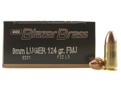 CCI Blazer Brass Cased 9mm Luger, 124 Gr, FMJ, 500 Rds