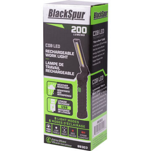 BlackSpur COB LED Rechargeable Work Light, 200 Lumens