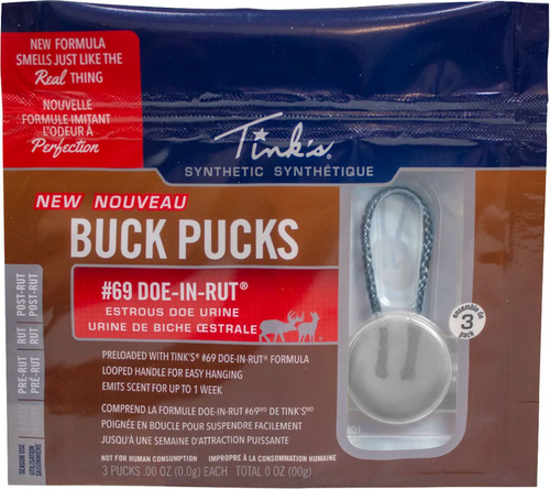 Tink's #69 Doe-In-Rut Buck Puck Synesthetic Urine Hanger, 3 Pk
