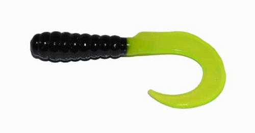 Big Bite Baits 3" Curl Tail Grub, Black/ Chartreuse, 10 Pack