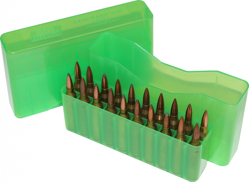 MTM 20 Round Slip-Top Magnum Rifle Ammo Box, Clear Green