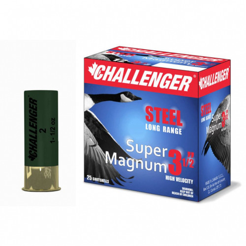 Challenger 12 Ga Super Magnum 3 1/2", 1 1/2oz #2 Steel, 25 Rnds