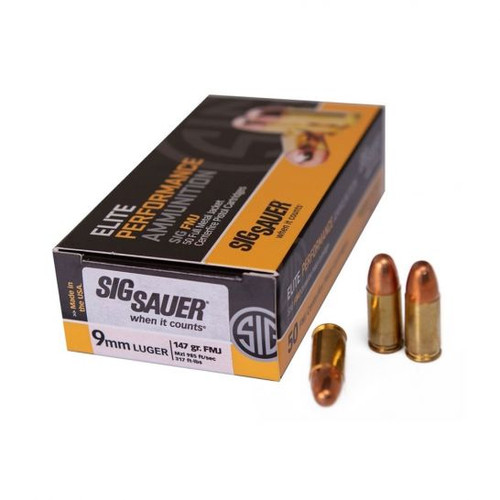 Sig Sauer 9mm Elite Ball, 147 Gr FMJ, 50 Rnds