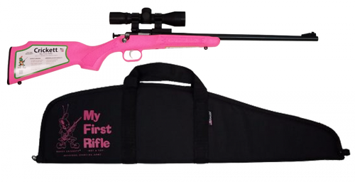 Keystone Crickett Single Shot Rifle, 22 LR, 16.13" Barrel, Pink w/Scope and Case