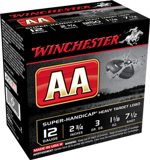 Winchester AA Handicap 12 Ga, 2 3/4", 1 1/8 Oz # 7.5 Lead Case of 25 Rds