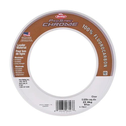 Berkley ProSpec Chrome 100% Fluoro Leader, Clear, 50lb, 25 Yards