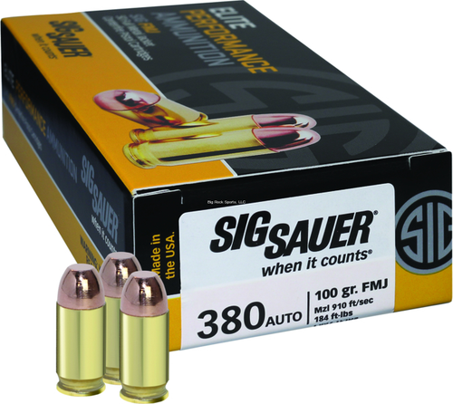 Sig Sauer 380ACP Elite Performance 100Gr FMJ, Box of 50