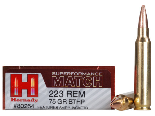 Hornady Superformance Match Rifle Ammo 223 REM, BTHP, 75 Grains, 2930 fps, 20 Rnds