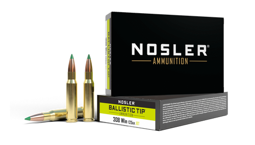 Nosler BT Ballistic Tip Rifle Ammo 308 WIN, Hunting, 125 Grains, 3100 fps, 20 Rnds
