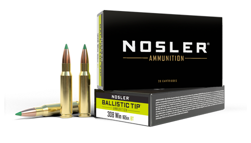 Nosler BT Ballistic Tip Rifle Ammo 308 WIN, Hunting, 165 Grains, 2800 fps, 20 Rnds