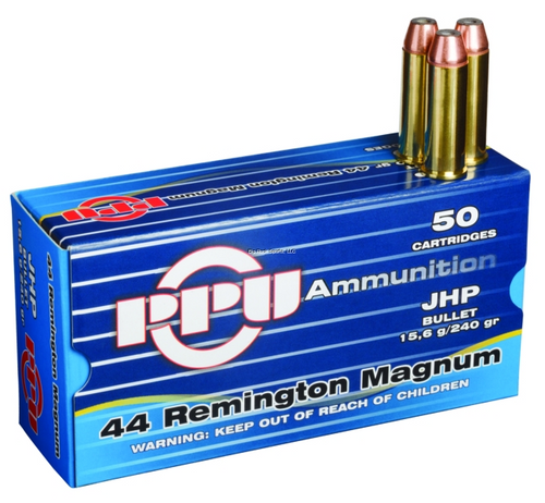 PPU Pistol Ammo 44 MAG, JHP, 240 Gr, 1440 fps, 50 Rnd, Boxed