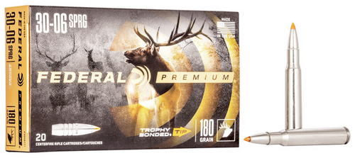 Federal Premium Vital-Shok Rifle Ammo 30-06 SPR, Trophy Bonded Tip, 180 Grains, 2700 fps, 20 Rnds