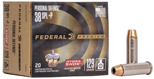 Federal Premium Personal Defense Pistol Ammo 38 SPL, Hydra-Shok JHP, 129 Gr, 950 fps, 20 Rnd, Boxed