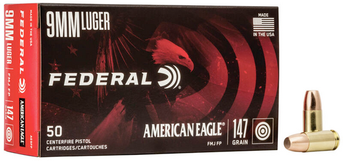 Federal American Eagle Pistol Ammo 9mm Luger, 147Gr FMJ FP, 50Rnds