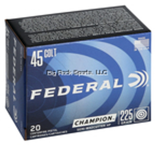 Federal Champion Target Pistol Ammo 45 LC, SWCHP, 225 Gr, 830 fps, 20 Rnd, Boxed