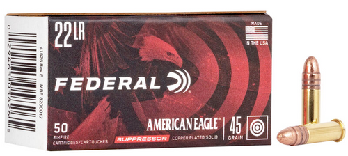Federal American Eagle Suppressor Rifle Ammo 22 LR, CPS, 45 Grains, 970 fps, 50 Rounds