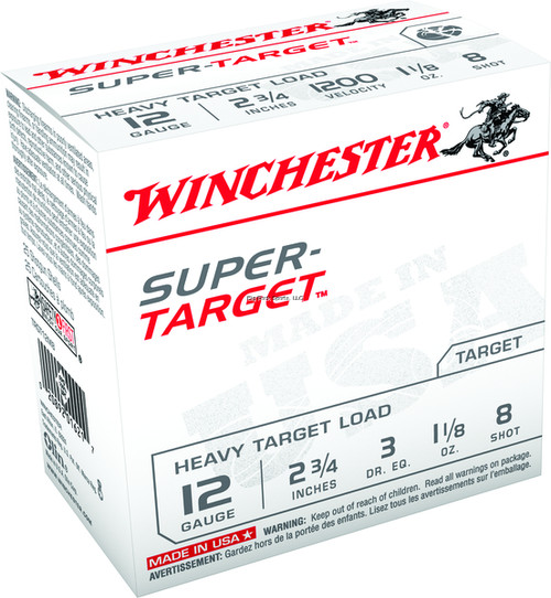 Winchester Super-Target Shotshell 12 GA, 2-3/4 in, No. 8 Shot, 1-1/8oz, 3 Dr, 1200 fps, 25 Rnds