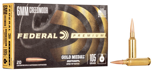 Federal Gold Medal Rifle Ammo 6MM Creedmoor 105 Grain Berger Hybrid Boat Tail Hollow Point, 20 Rnds