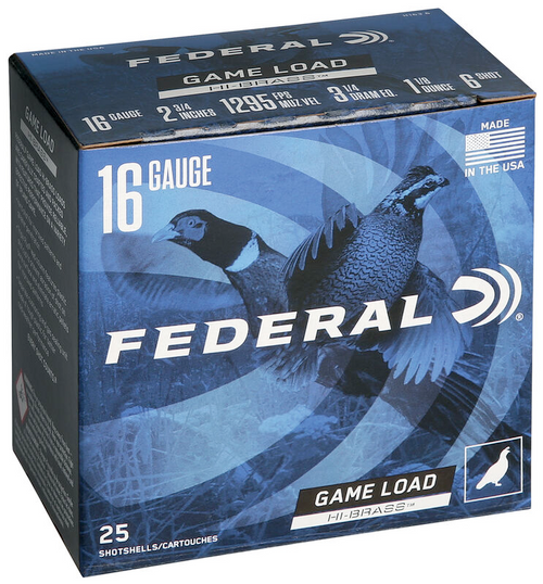 Federal Game-Shok Upland - Hi-Brass Shotshell 16 GA, 2-3/4 in, No. 6, 1-1/8oz, 3.22 Dr, 1295 fps, 25 Rnds