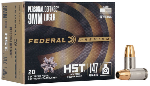 Federal Premium Personal Defense Pistol Ammo 9MM 147 GR HST JHP, 20 Rnds