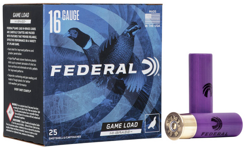 Federal Game-Shok Upland - Hi-Brass Shotshell 16 GA, 2-3/4 in, No. 7-1/2, 1-1/8oz, 3.22 Dr, 1295 fps, 25 Rnds