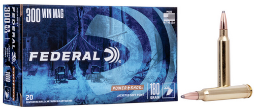 Federal Power-Shok Rifle Ammo 300 WIN MAG, Speer Hot-Cor SP, 180 Grains, 2960 fps, 20 Rnds