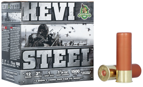 HEVI-Shot Steel Shotshell 12 GA, 3 in, No. 1, 1-1/4oz, 1500 fps, 25 Rnds