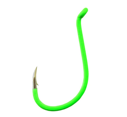 Gamakatsu Octopus Hook, Size 4, Barbed, Needle Point, Ringed Eye, Fluorescent Green, 7 per Pack