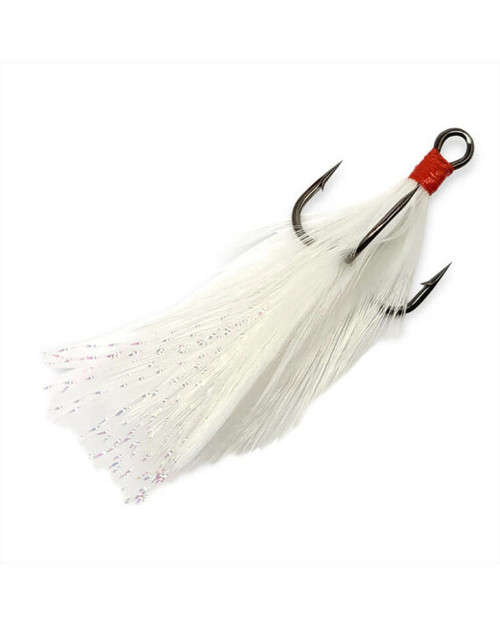 Gamakatsu Feathered Treble Hook, Size 2, Needle Point, Round Bend, NS Black, White Feather, 2 per Pack