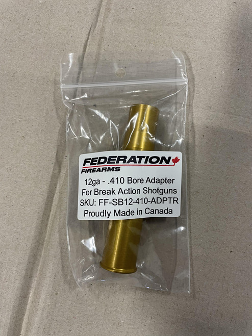 Federation Adapter Insert for 12 Ga Single Shot Shotgun, 12 Ga 3" to Shoot 410 3"