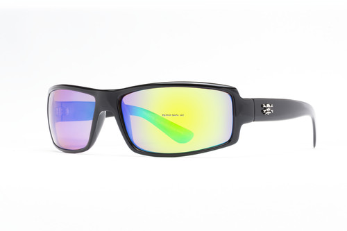 Calcutta New Wave Sunglasses Shiny Black Frame/Green Mirror Lens