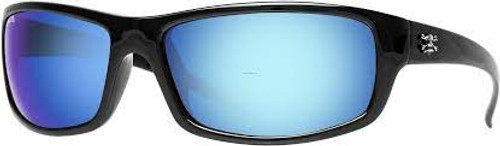 Calcutta Bermuda Sunglasses Shiny Black Frame/Blue Mirror Lens 66mm Lens