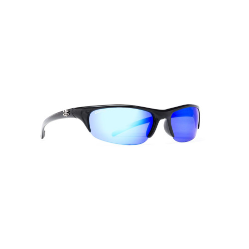 Calcutta Bermuda Sunglasses Shiny Black Frame/Blue Mirror Lens 66mm Lens