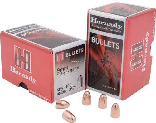 Hornady Pistol Bullets 9MM .355 115 Gr FMJ RN