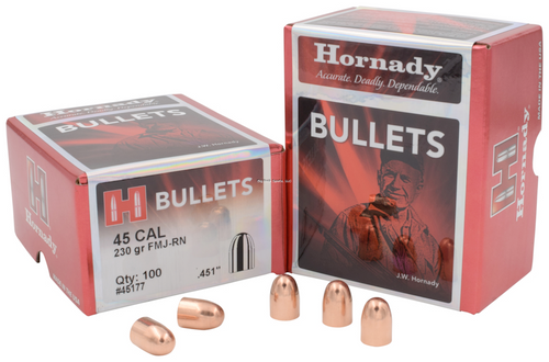 Hornady Pistol Bullets 45 .451 230Gr FMJ RN ENC, Box of 100