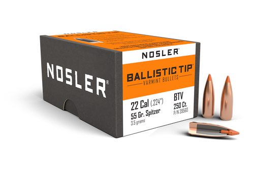 Nosler Rifle Bullets 22Cal 55Gr Ballistic Tip Varmit Pak (.224) Spitzer, Box of 250