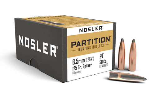 Nosler Rifle Bullets 6.5mm, 125Gr Partition Spitzer (.264), Box of 50