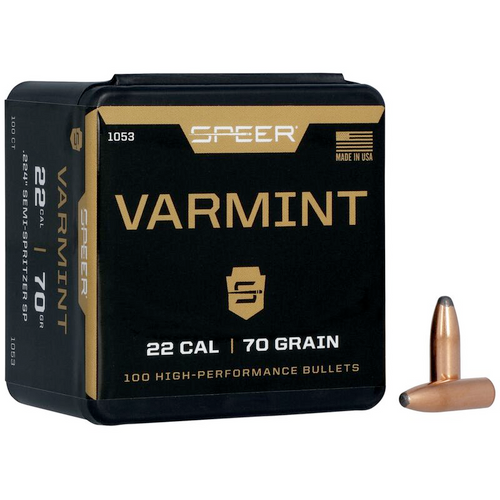 Speer Varmint Hunting Jacketed SP Bullets .224, 70gr SEMI-GR SPTZ SP, Box of 100