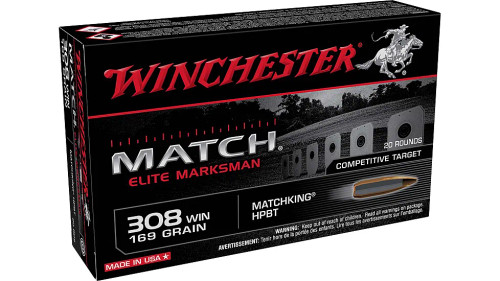 Winchester Match Centerfire Rifle Ammo 308 Win, Match BTHP, 169 Gr, 20 Rnds
