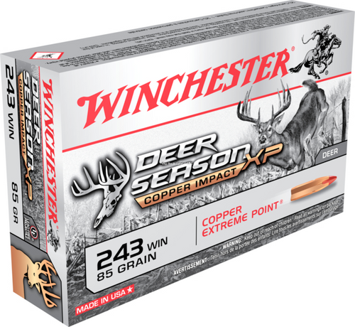 Winchester Copper Impact Rifle Ammo 243 Win, Copper Impact Lead Free, 85 Gr, 3260 fps, 20 Rnds