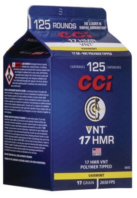 CCI 17 HMR, 17 Grain VNT Tipped, 125 Rnd Pour Pack Carton