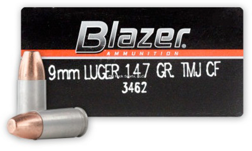 CCI Blazer Clean-Fire Centerfire Pistol Ammo 9MM Luger, 147gr, TMJ, 50 Rnds