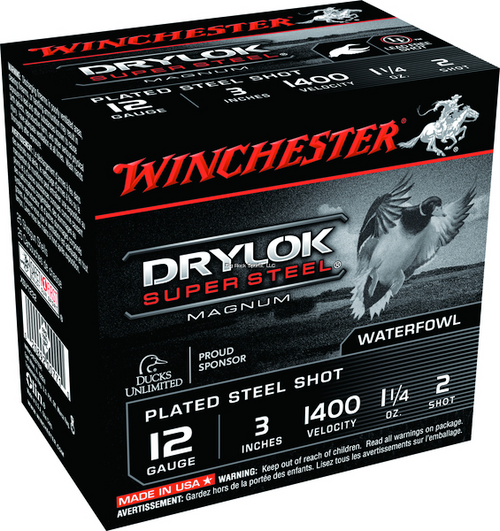 Winchester Super-X Drylok Super Steel Shotshell 12 GA, 3 in, No. 2, 1-1/4oz, Mag Dr, 1375 fps, 25 Rnds