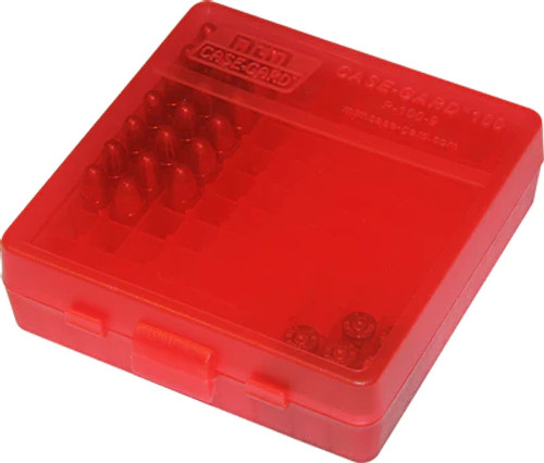 MTM Case-Gard Ammo Box 100 Round Flip Top For 22 Mag - 17 HMR, Clear-Red